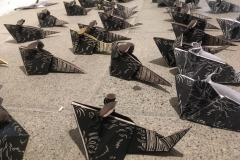 Ratas-de-origami-Instalación-de-papel-impreso-con-linograbado-medidas-variables-2017